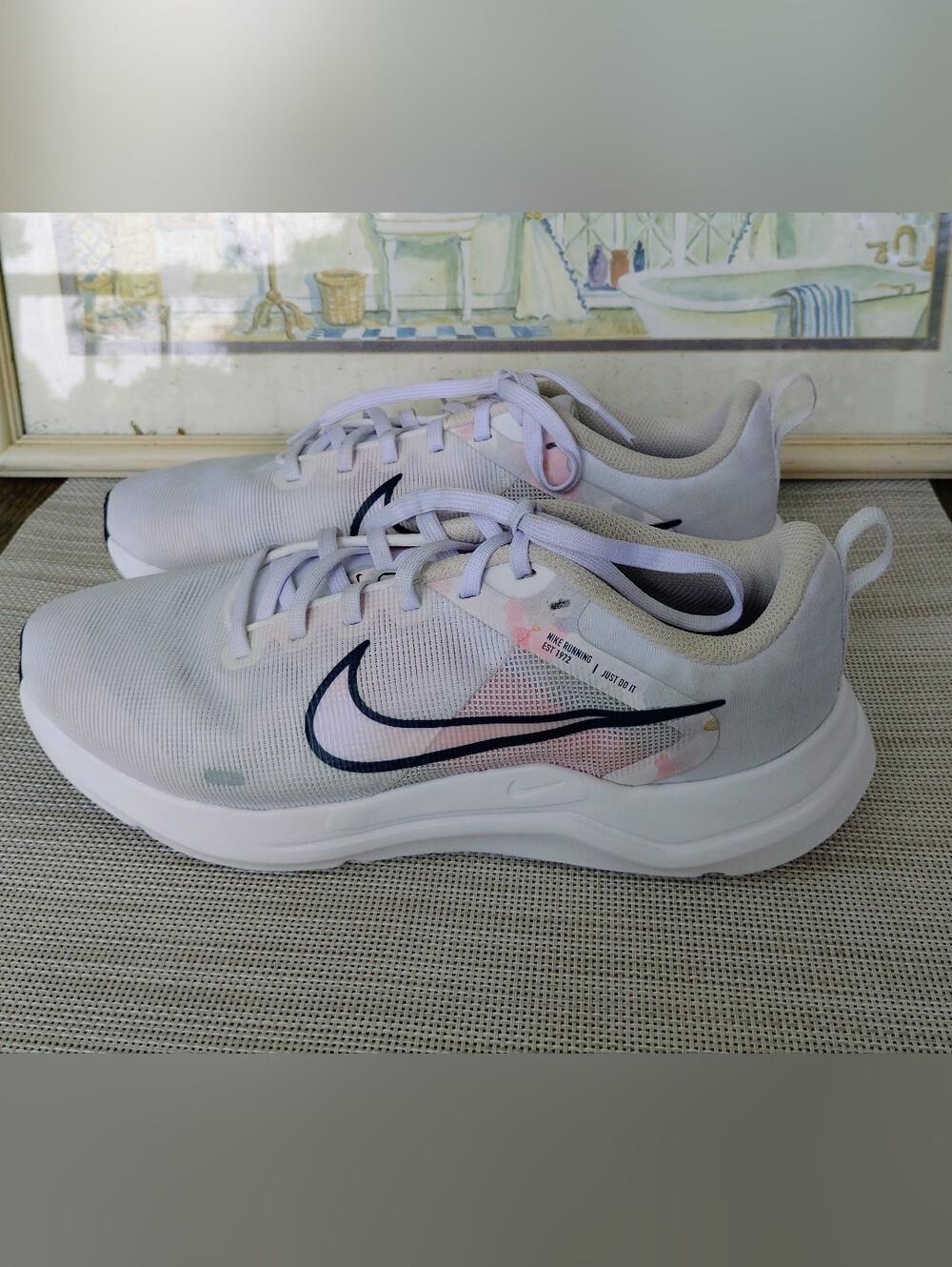 Nike "DownShifter 12 PRM" Pastel/White Mesh Running/Casual Shoes. Size 10.